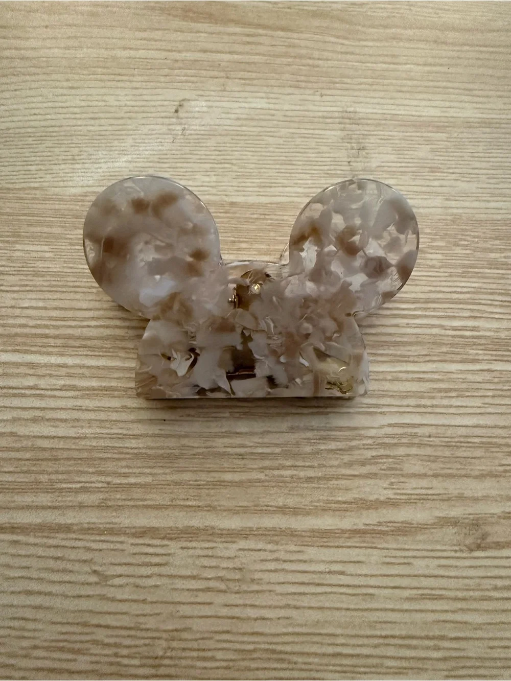 Neutral Marble Hair Clip - Beige Resin Mouse Shape